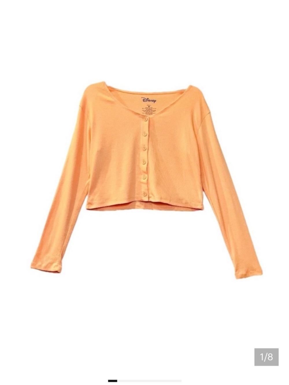 Disney Peach-Orange Long-Sleeve Cropped Button-Up Top